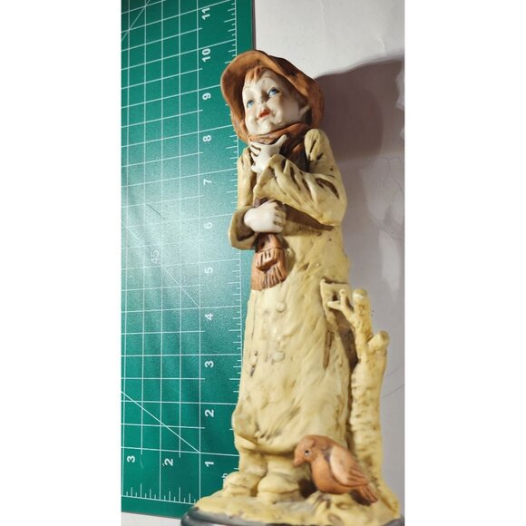 Figurine winter boy In coat scarf hat With Bird and tree - Picture 4 of 4